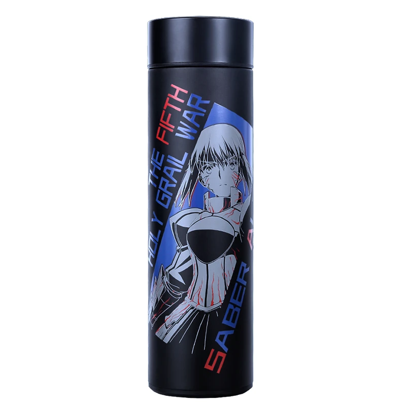 Fate Stay Night Heaven\'s Feel Saber Alter FGO FSN Thermos Steel Water Bottle LED Display Temperature Sensing Cup Action Figure