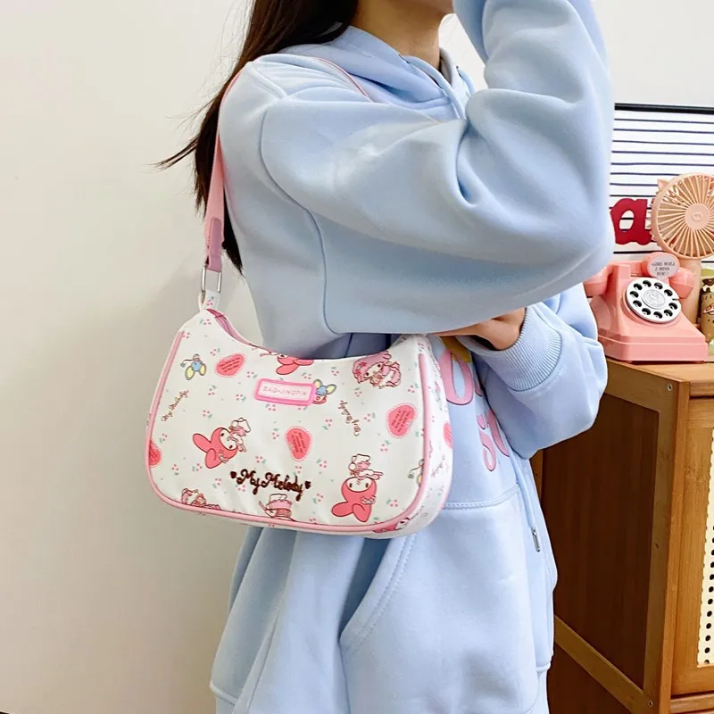 Sanrio Hello Kitty Shoulder Bag Cute Cartoon Melody Kuromi Women\'s Fashion Backpack Kawaii Y2K Wallet Underarm Handbag Girl Gift