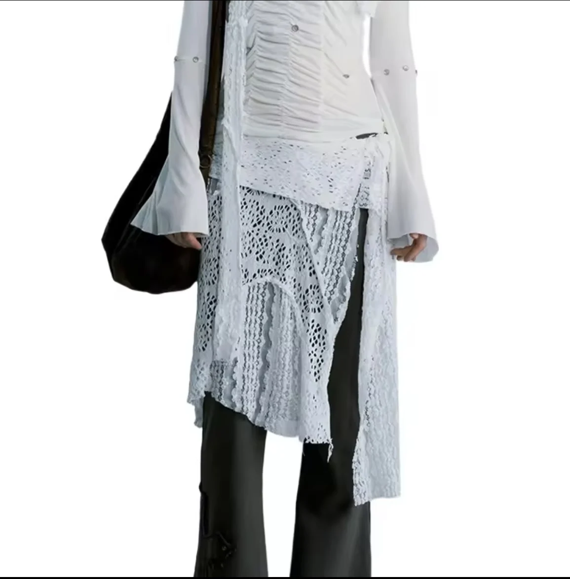 

2026 New Lace Up Lace Skirt High Waist One-piece Type Hollow Out Skirt Y2K Fold Through Tied Waist Skirt Women