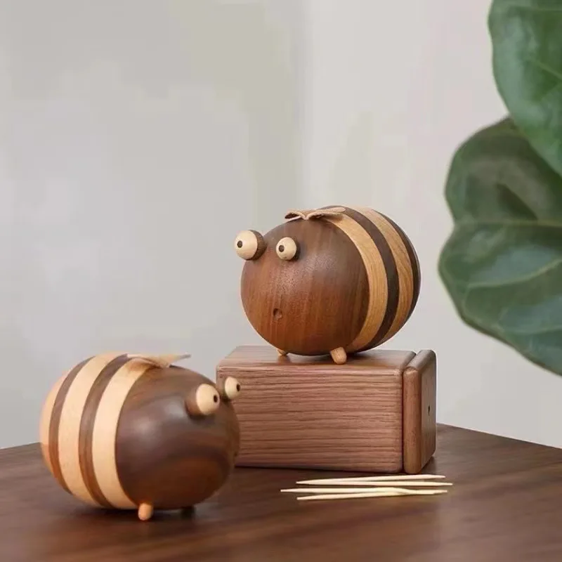 Toothpick box Solid wood household personalized creative toothpick holder Dining room High-end wooden cute toothpick jar