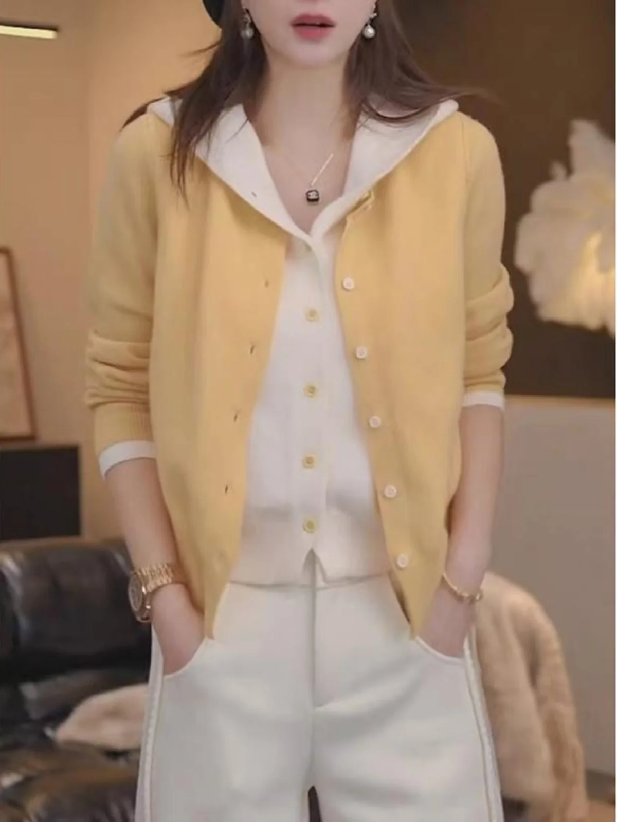 

Свитера Джемперы Кардиганы Женские Y2K Шерстяная смесь Студенты с открытой спиной Обычный крой Кофейная Дата Классический Винтаж Теплые Удобные Сексуальные