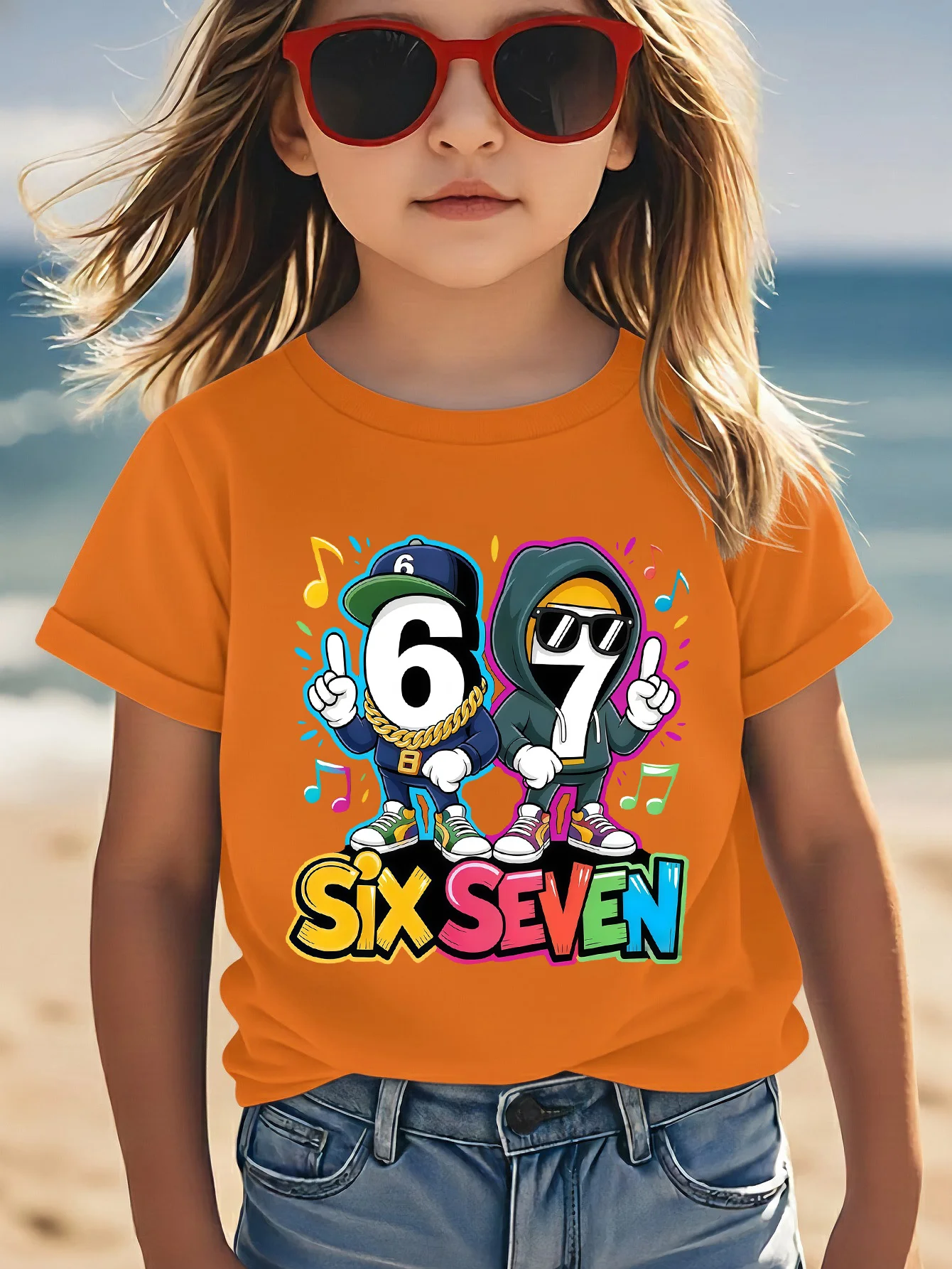 Colorful Hip Hop Six Seven Number Character Print Family Matching T Shirt Boys Girls Soft Summer Short Sleeve Daily Tees