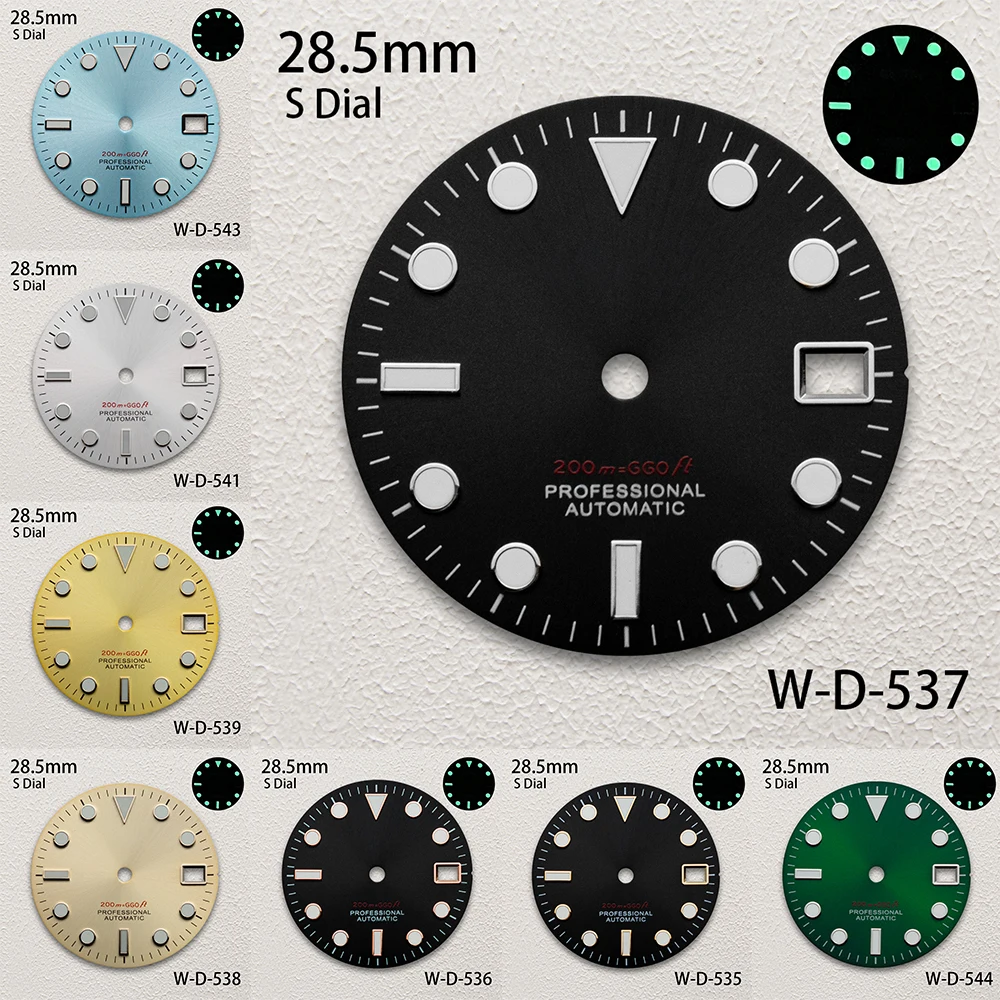 28.5mm S Logo SUB Sunburst Dial Fit NH35/NH36/4R/7S Movement Green Luminous Diving High-Quality Watch Modification Accessories