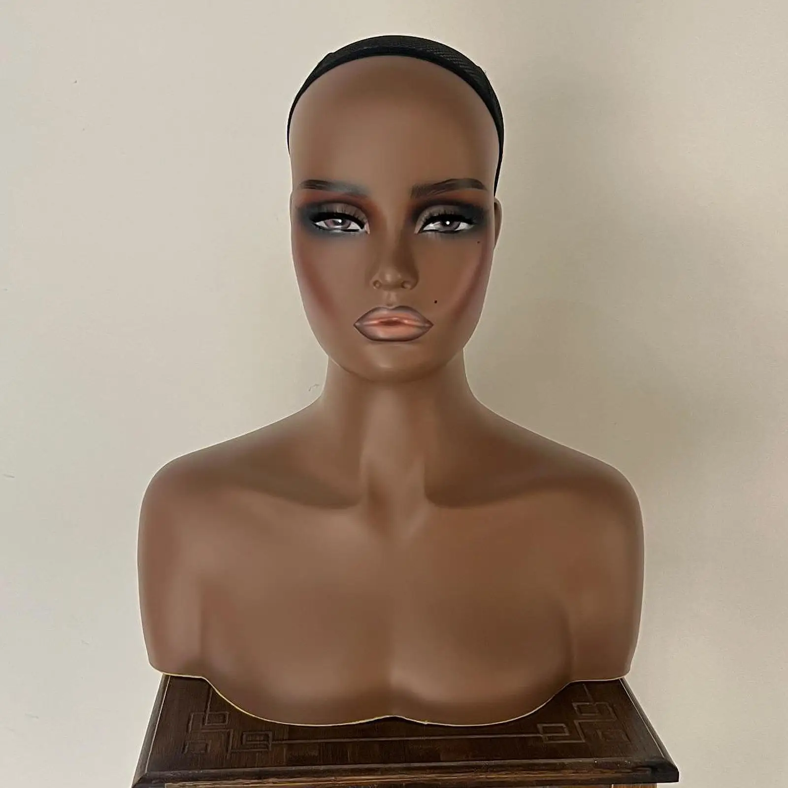Wig Display Stand Realistic Female Mannequin Head with Earring Holes Hat with Makeup Women