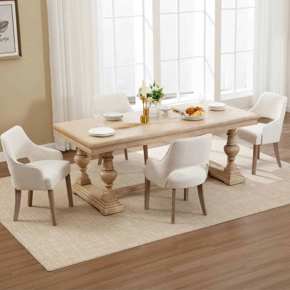 زوج من كراسي تناول الطعام المغطاة بالكتان مع مساند ظهر مجوفة ومقاعد مبطنة لاستخدام المطبخ أو المطاعم #3