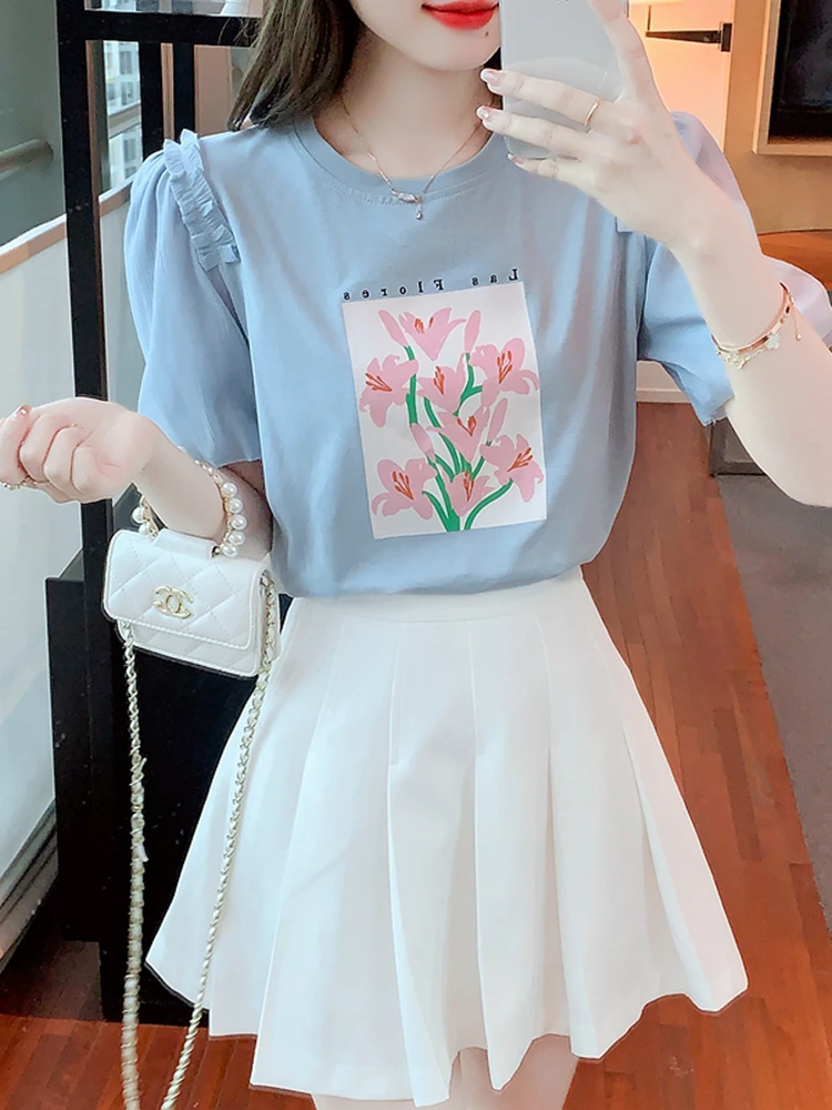 女性用半袖Tシャツ,綿2023,夏服,トップス