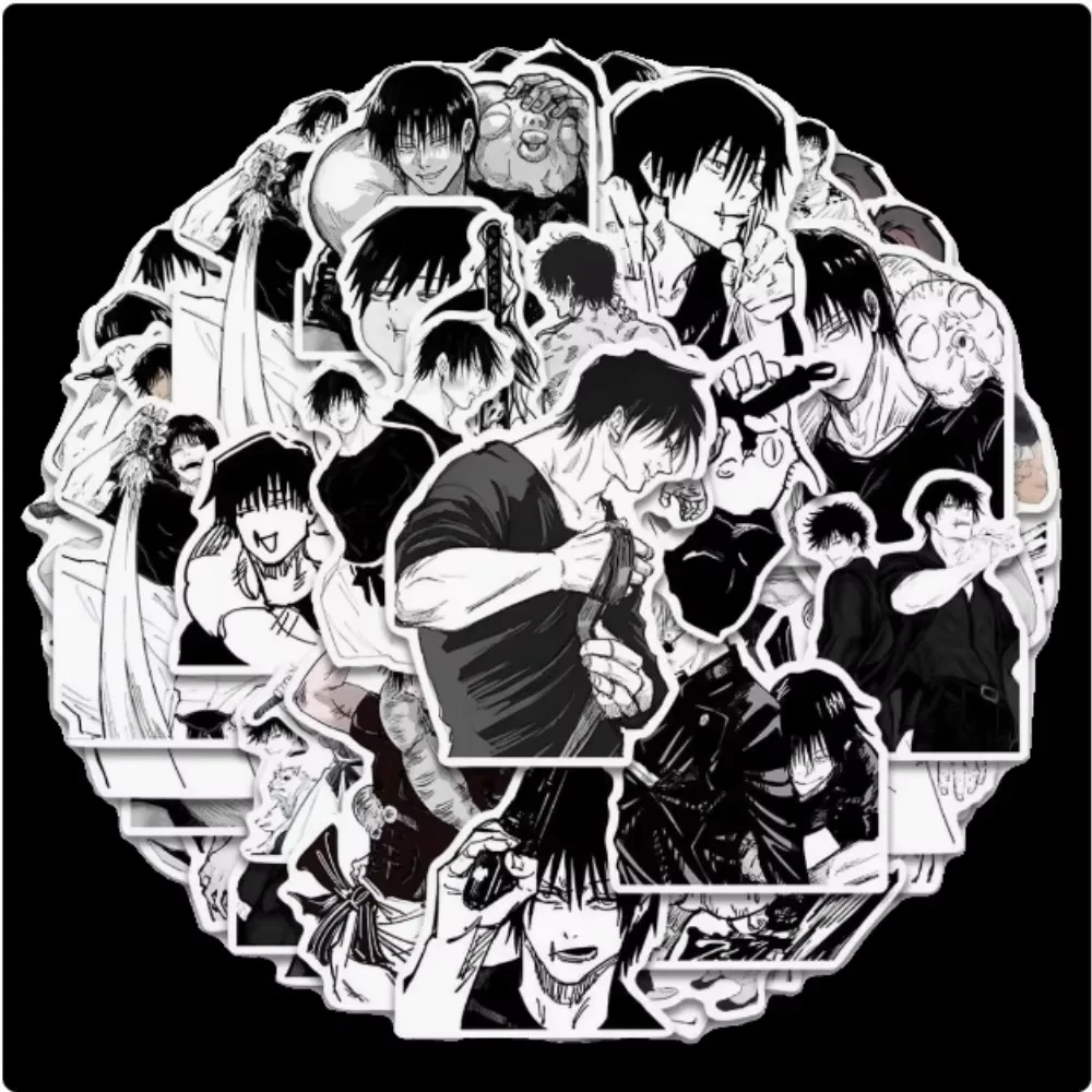 49 pçs arte preto e branco j-ujutsu kaisen adesivos legal fushiguro toji adesivo decoração carro portátil telefone presente