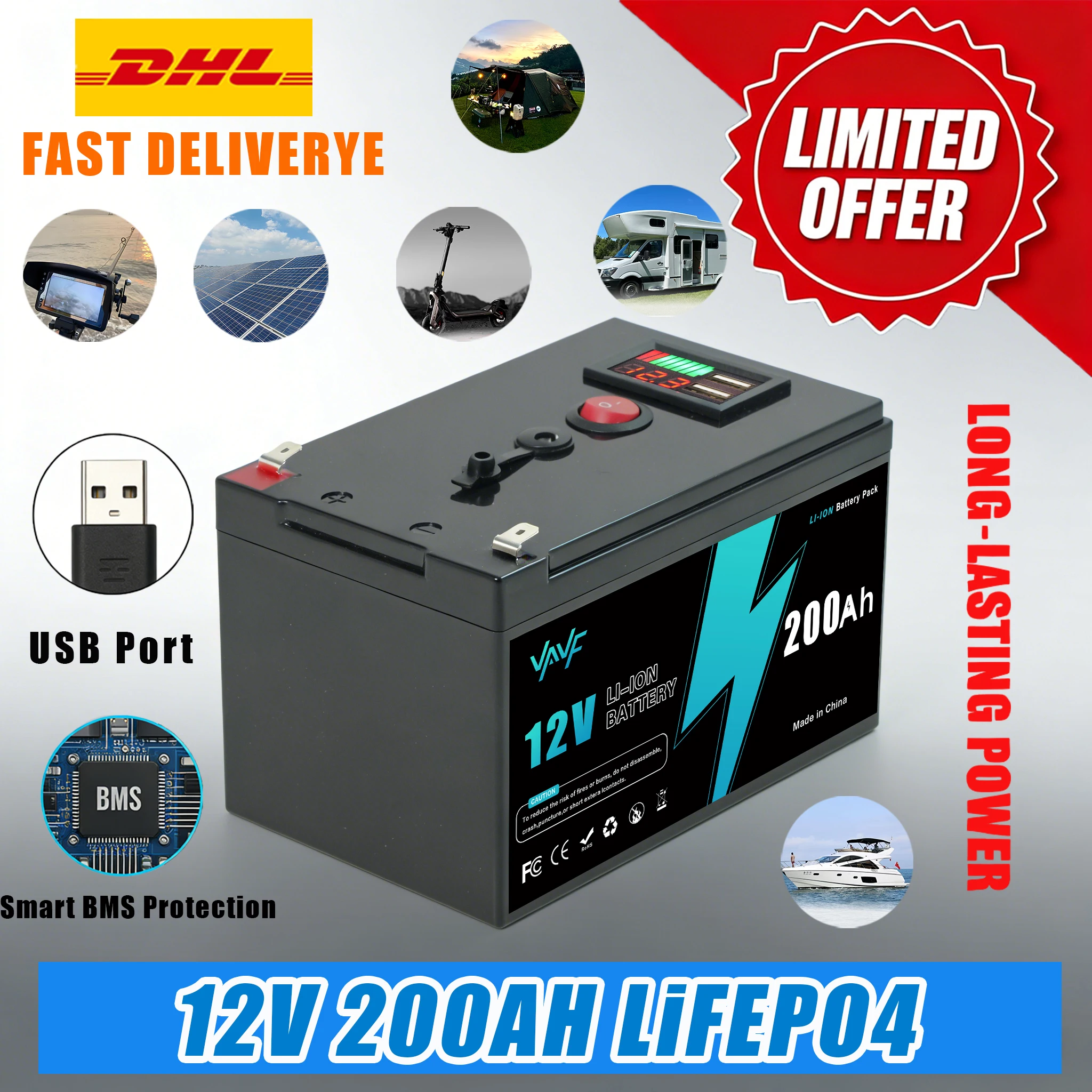 

Compact Lithium Battery 12V200Ah LiFePO4 Power Cellwith Smart Bluetooth BMS for Solar Battery Mobile&Solar Applications