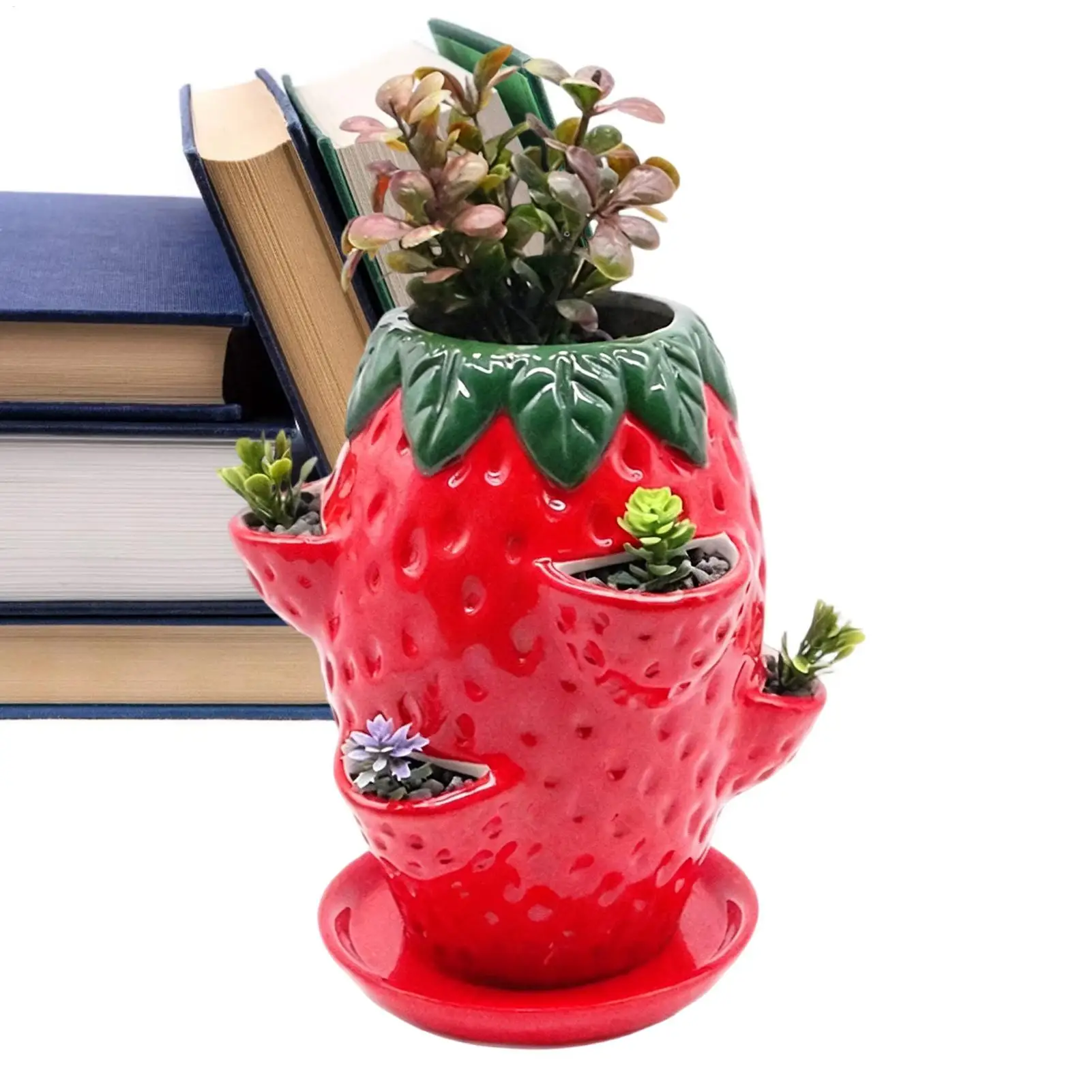 Strawberry Tower Planter Terracotta Material With Drainage Saucer Multi Tier Vertical Structure Decorative Flower Planter Pot