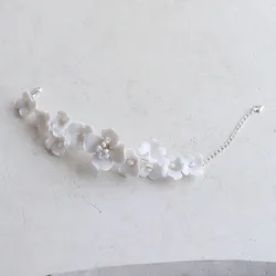 White Porcelain Flower Bridal Bracelet Handmade Women Arm Bangle Pearls Wedding Party Accessories Bridesmaid Jewelry
