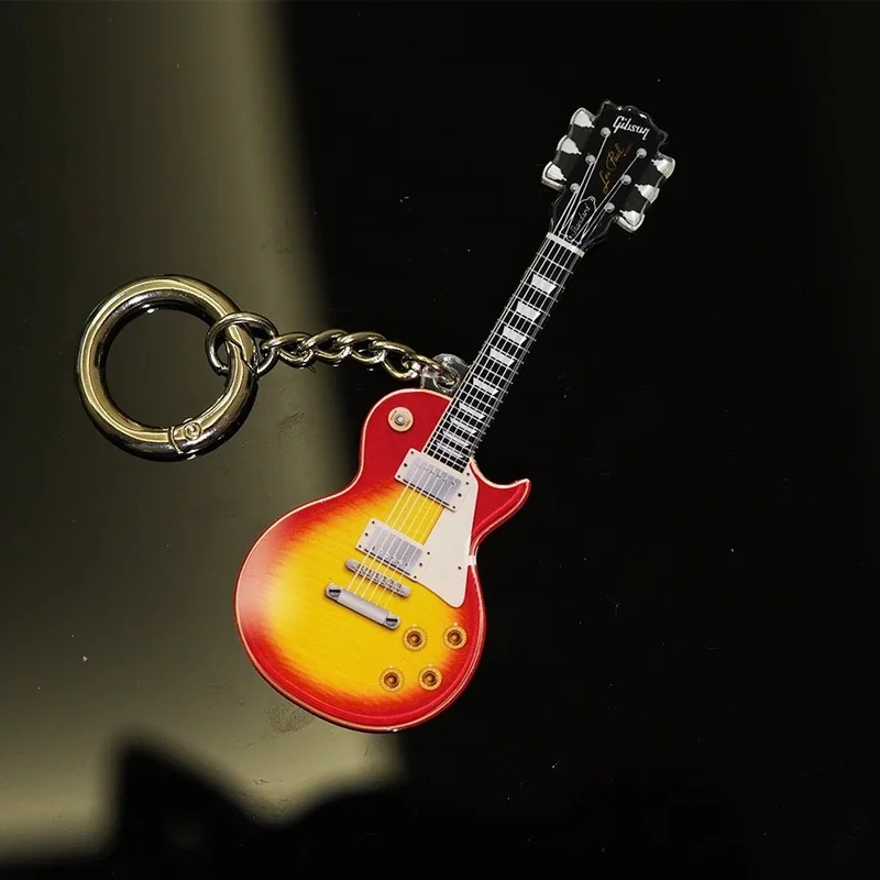 2D Acrylic Retro Guitar Keychain,Band Peripheral Additions Musician Gift,Guitar Additions,Music Theme Keychain(Ship Without Box)