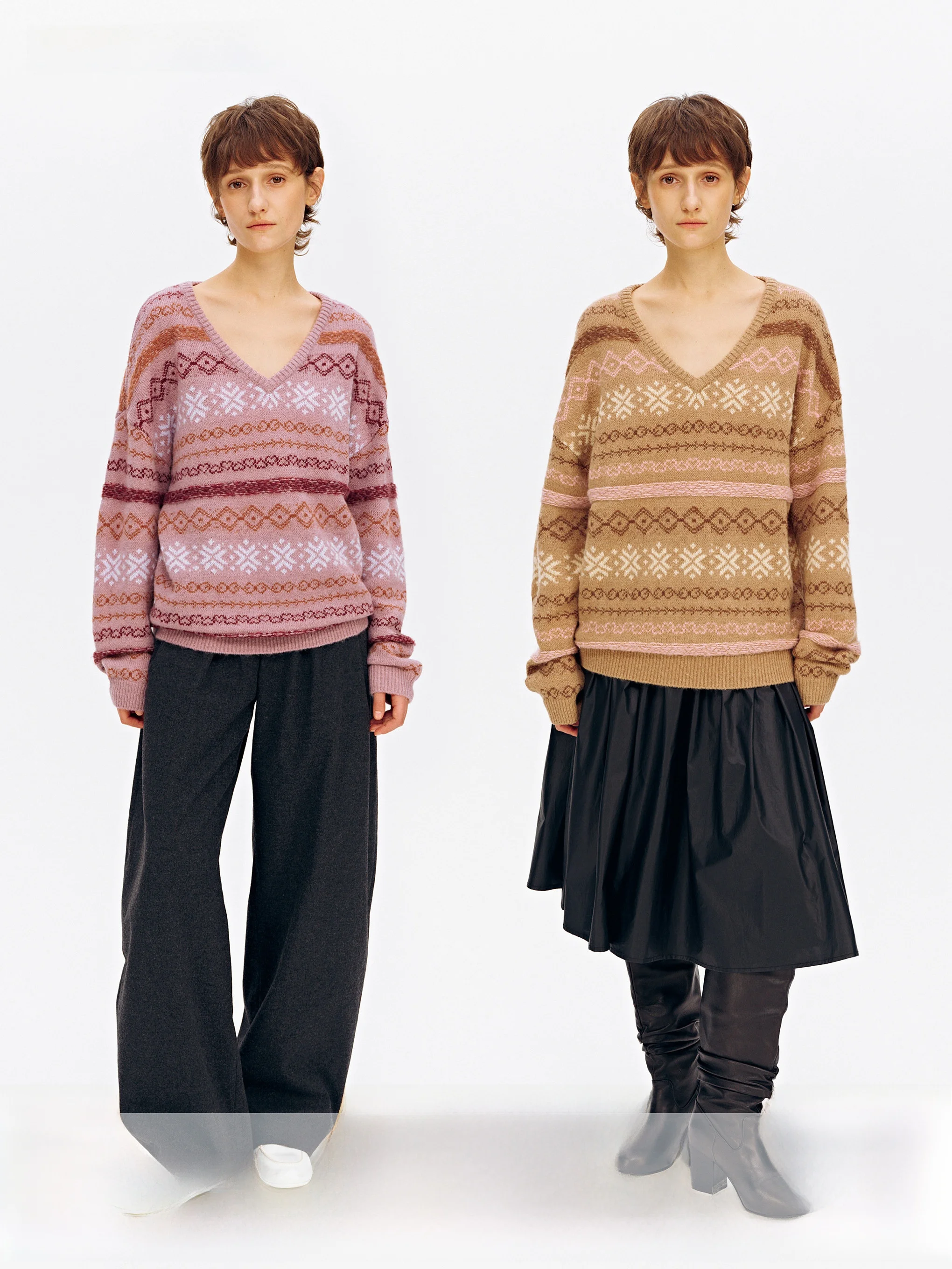 

SeeKSimple Mixed Wool Alpaca Knitted Loose V-Ne Sweater Long Sve Comfortable Overhead Coat for Women Commute Sle