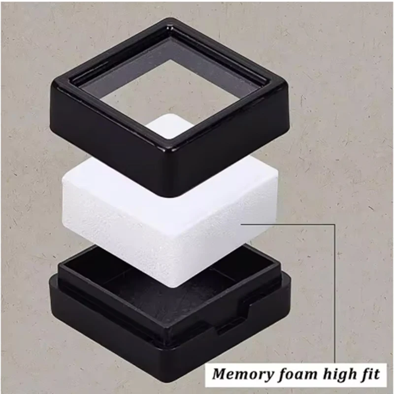 70Pcs Transparent Gemstone Display Box Ring Face with Bare Gemstone Plastic Transparent Diamond Display Box 3x3cm 4x4cm
