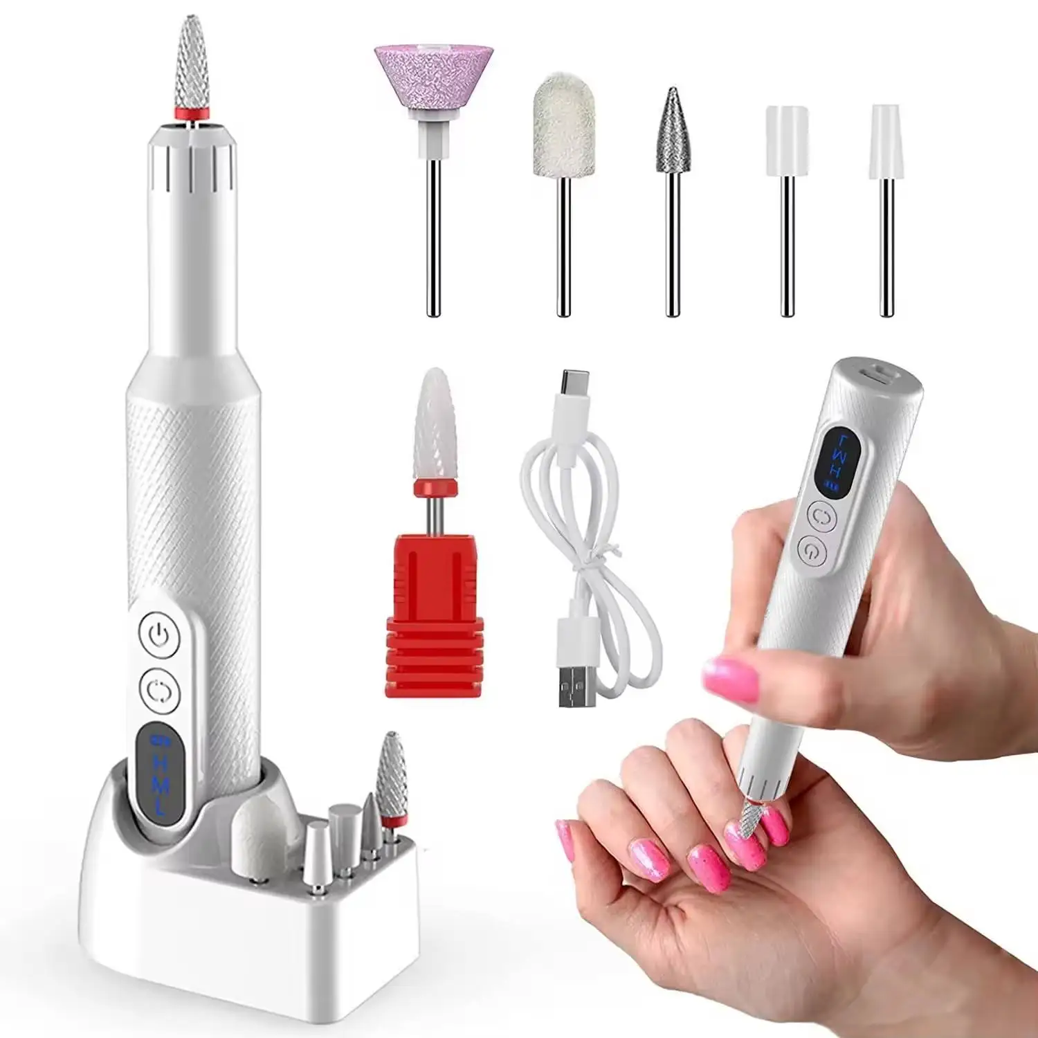 

Electric Nail Drill Cordless Nail File Manicure Pedicure Kit for Acrylic Gel Nails Professional Nail Grinder for Home Salon Use