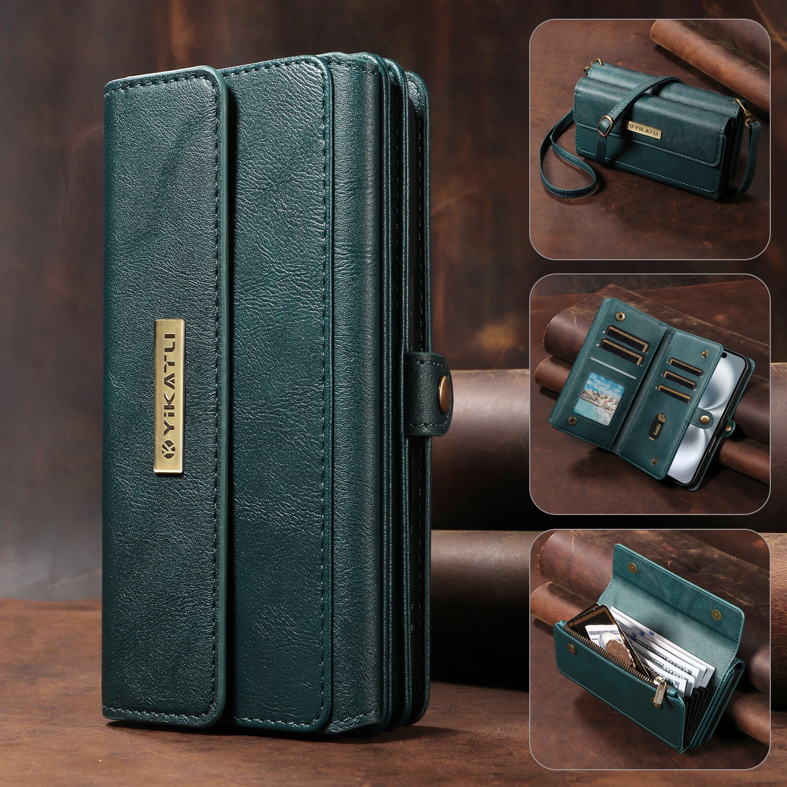 

YIKATU-008 Magnetic Wallet Case For iPhone 17 16 15 14 Plus 13 12 11 Pro Max XS XR 7 8 SE2 3 ,Luxury PU Leather Card Stand Cover