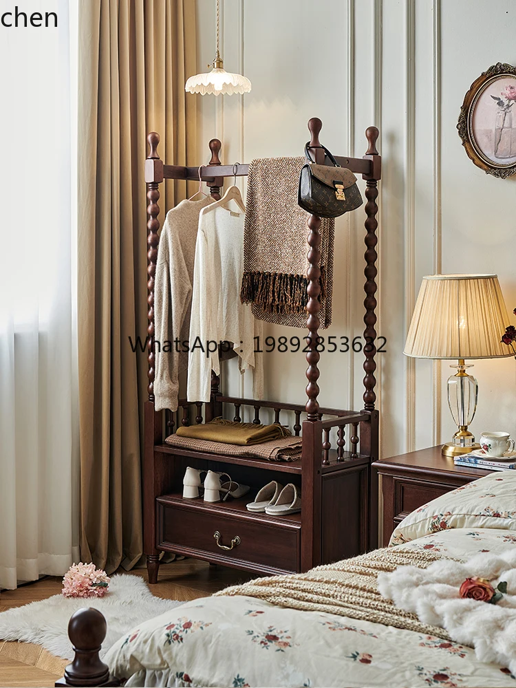 WW   retro solid wood coat rack enters the bedroom floor-to-ceiling hanger to put clothes artifact