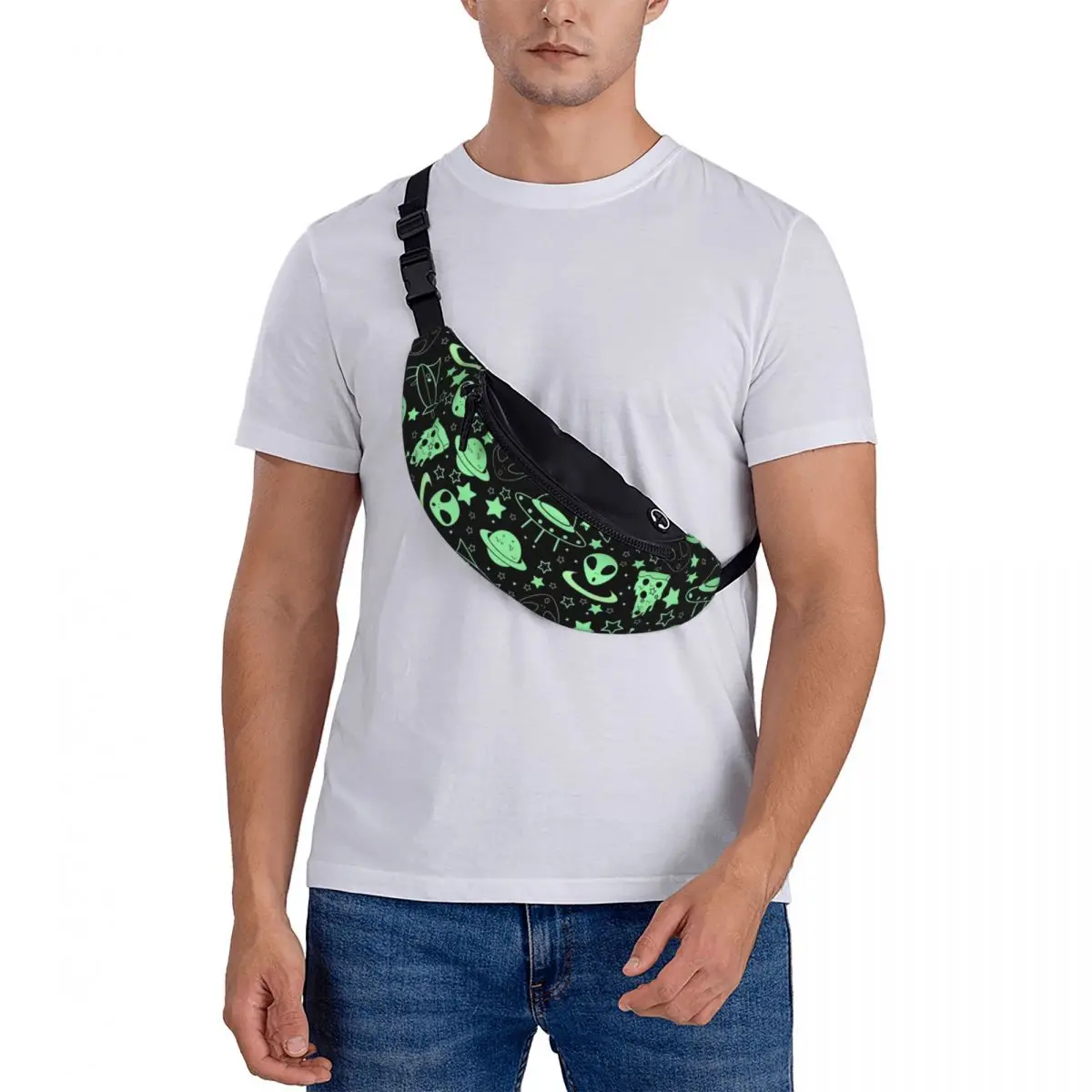 Riñonera de Space Ship And Aliens para hombre y mujer, bolso de cintura cruzado para viajes, senderismo, teléfono y Dinero