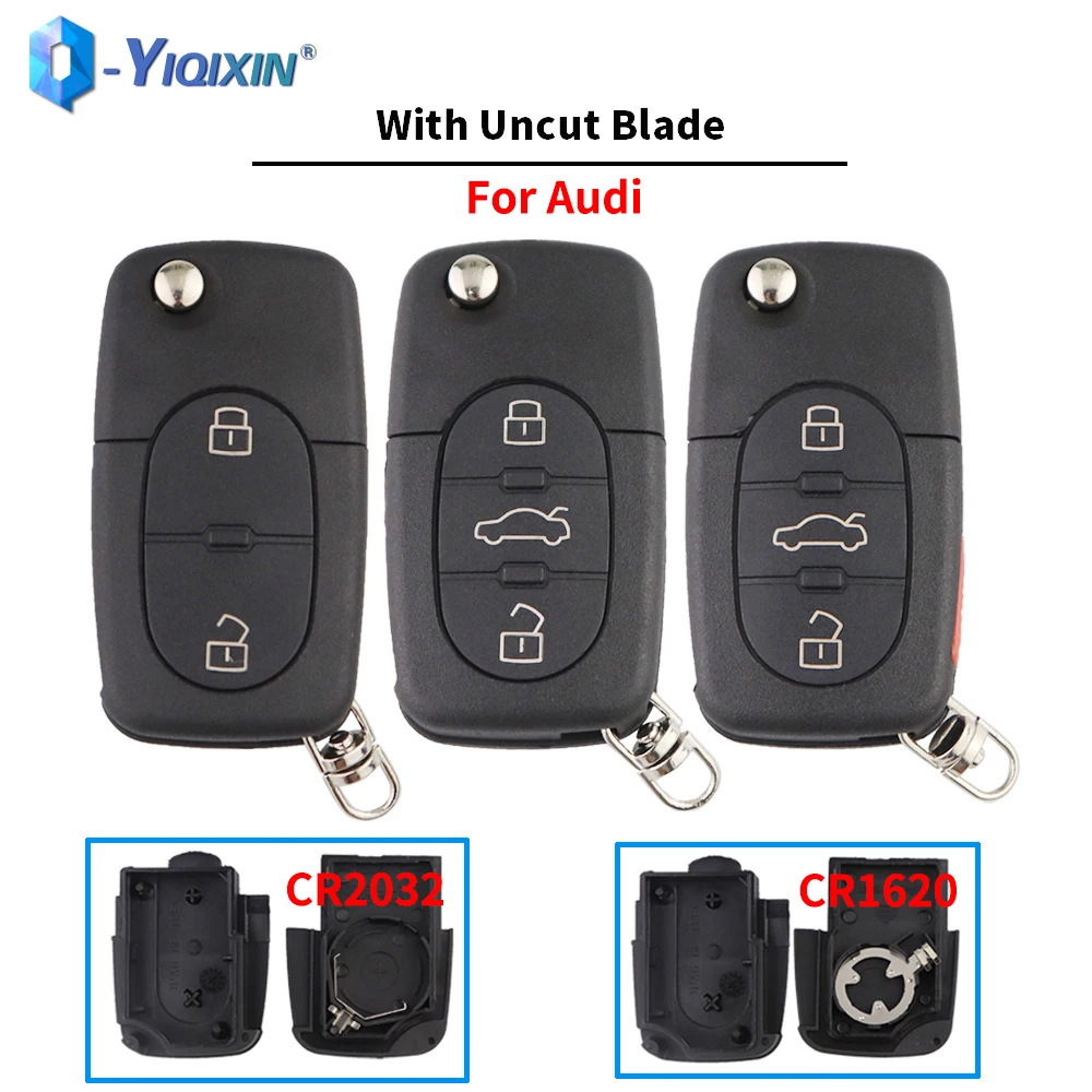 YIQIXIN Flip Folding Remote Car Key Shell For Audi A2 A3 A4 A6 A8 TT B5 RS4 Quattr Battery Holder CR2032/CR1620 Fob Case Cover