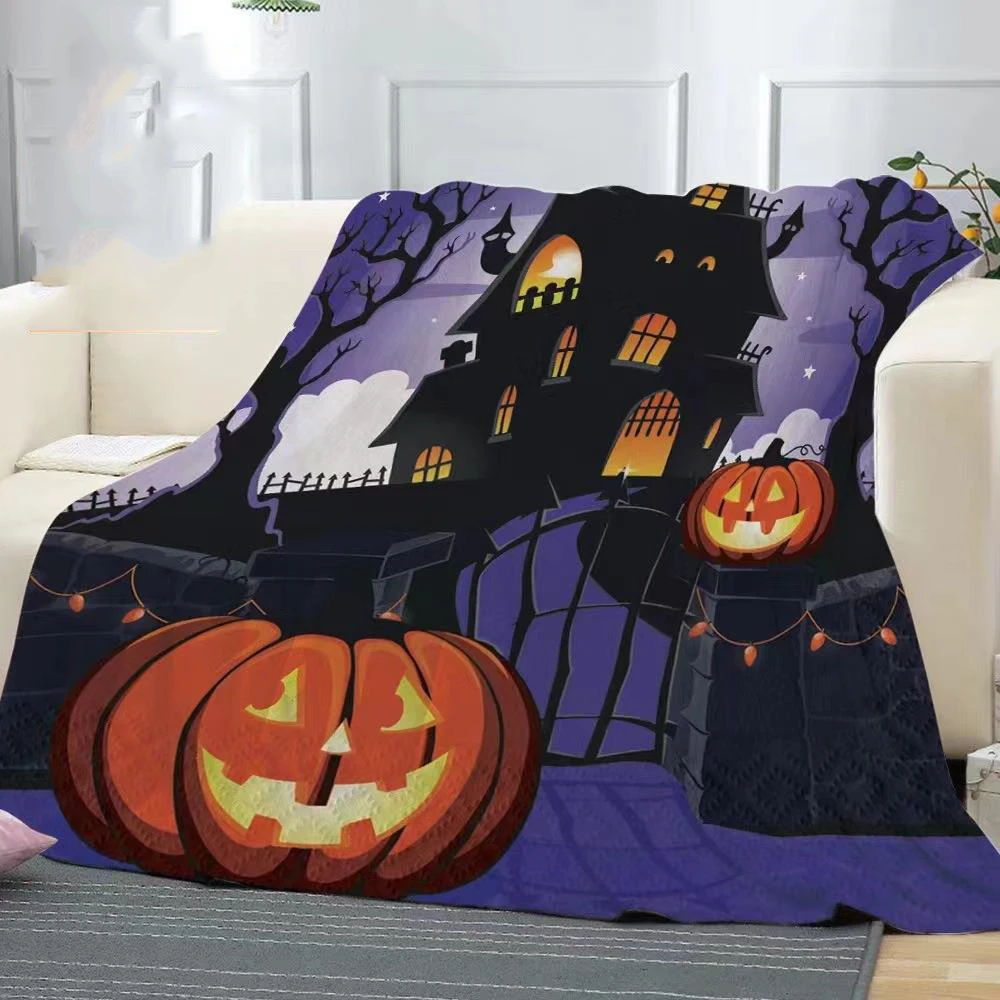 Pumpkin Pattern Blanket Halloween Funny Flannel Blanket Fearful Cover Holiday gifts For children Cross-border Wholesale price