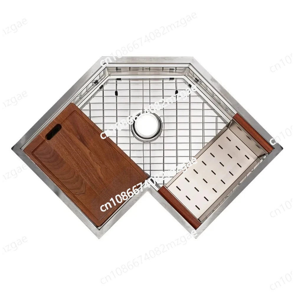30 Inch Satin Brush Kitchen Under Mount Corner Sink, Gold Finish 16 Gauge Stainless Steel Workstation Corner Sink