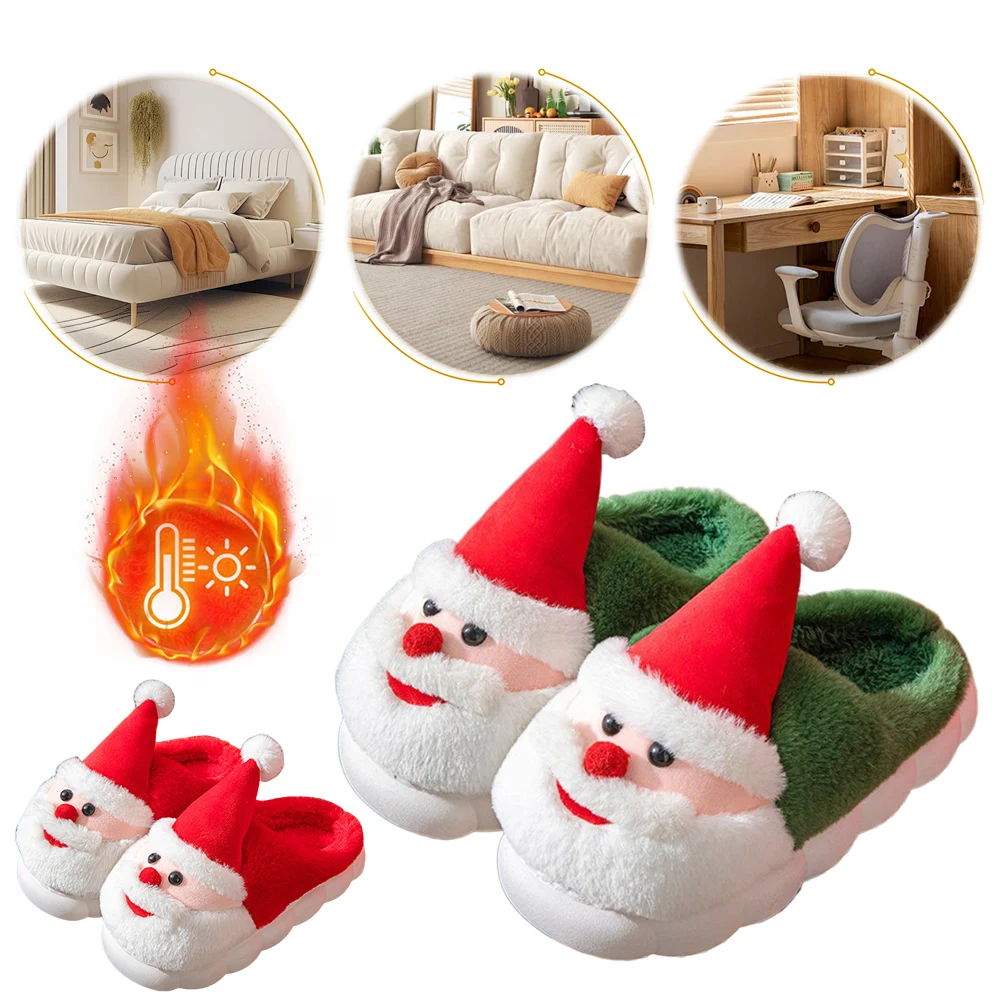 شباشب عيد الميلاد سانتا كلوز أحذية منزلية دافئة سهلة الارتداء شباشب حرارية مسطحة مريحة شباشب زوجين ناعمة لخريف وشتاء