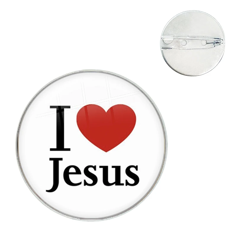 I Love Jesus Symbol Brooches Art Picture Glass Dome Cabochon Collar Pins Badge For Bag Clothes Decoration Jewelry Gift