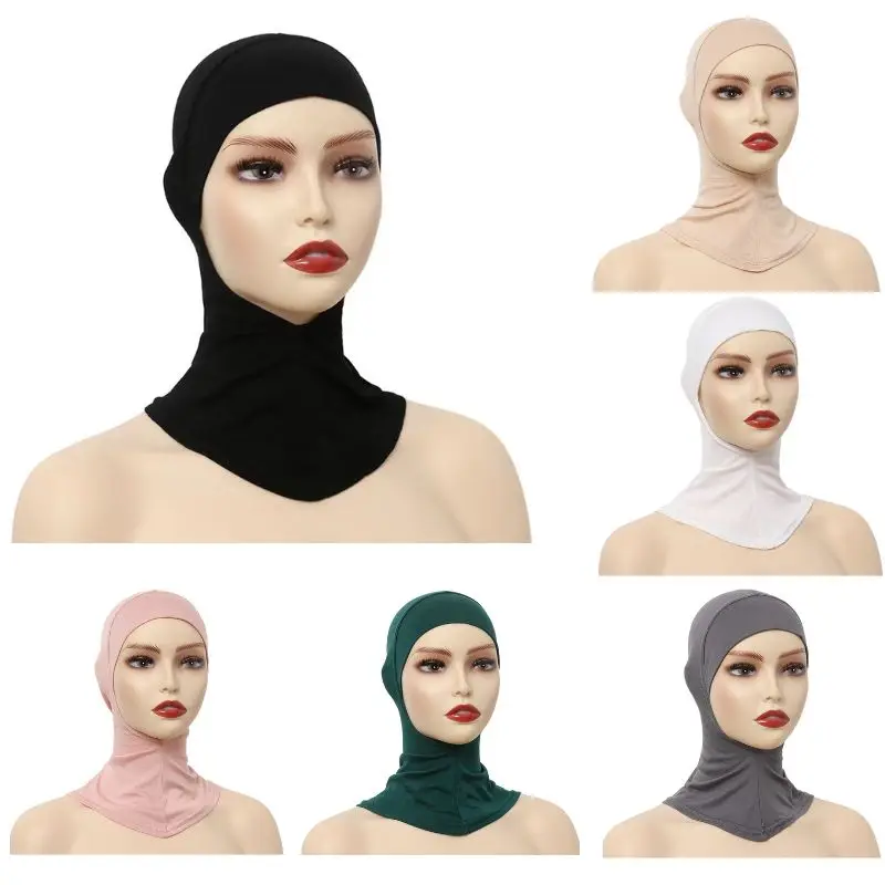 Bufanda Hijab de algodón musulmán con gorro para mujer, gorro de Color sólido, sombrero de fondo elástico, turbante islámico, diadema de Modal suave