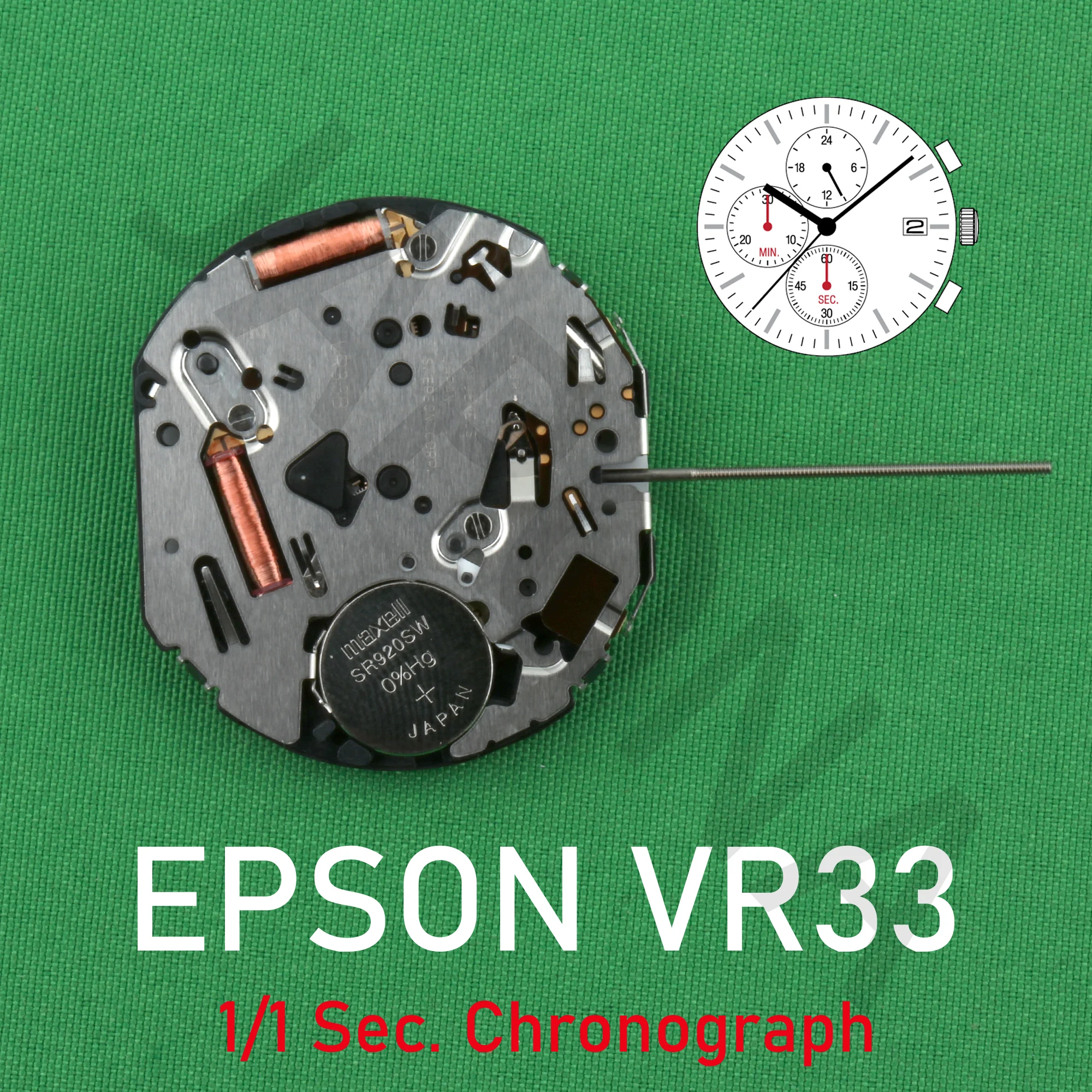 VR33 movement epson vr33B movement Analog Quartz 13 1/2''' Chronograph Movement 1/1 Sec. Chronograph WATCH MOVEMENT