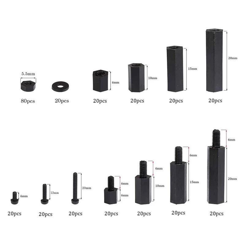 ABGR-320Pcs M2 macho hembra hexagonal Nylon espaciador tornillo roscado Pilar PCB placa base separador fácil de usar