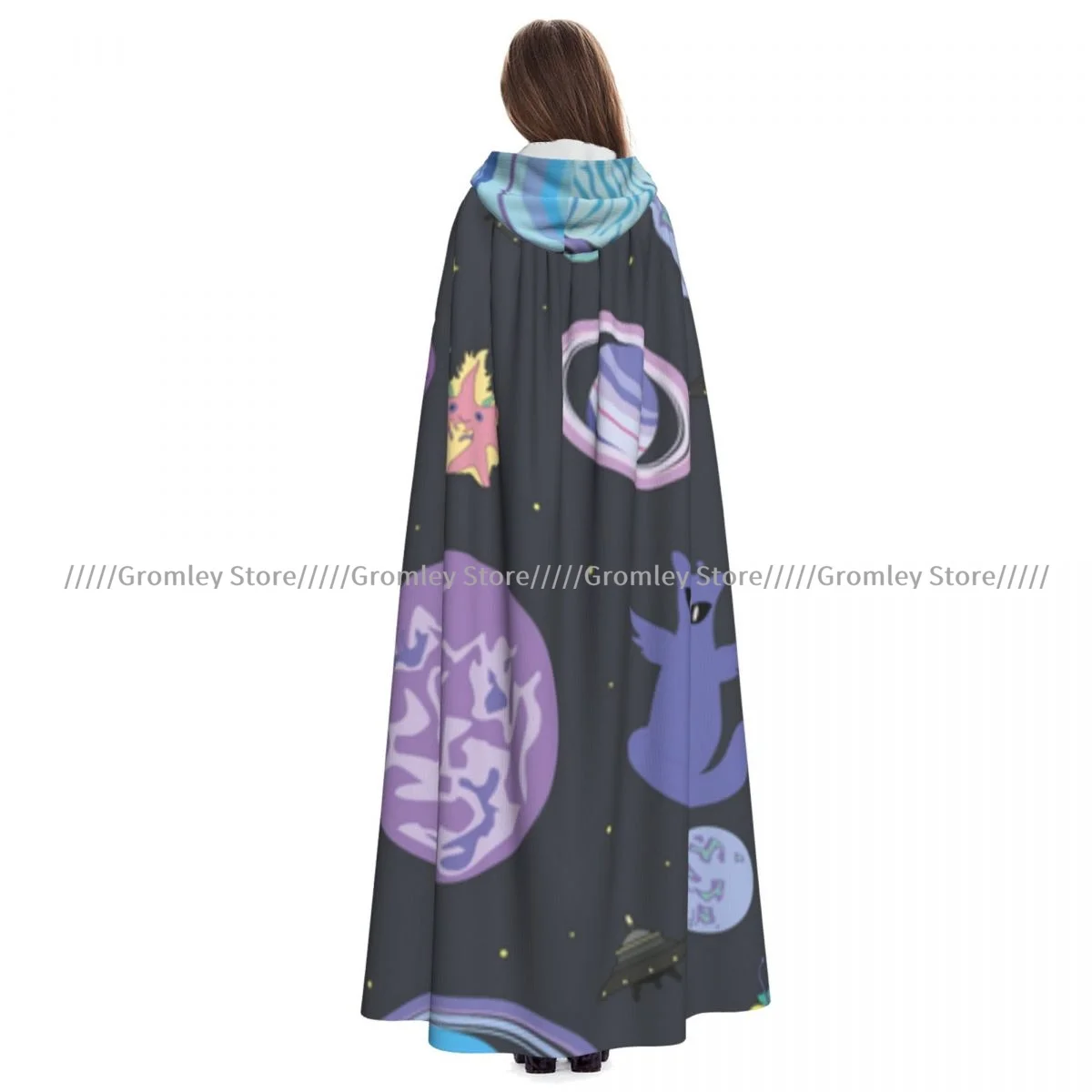 Space Star Planet Funny Alien Witch Cloak Hooded Cosplay Costume Halloween Adult Long Party Cape