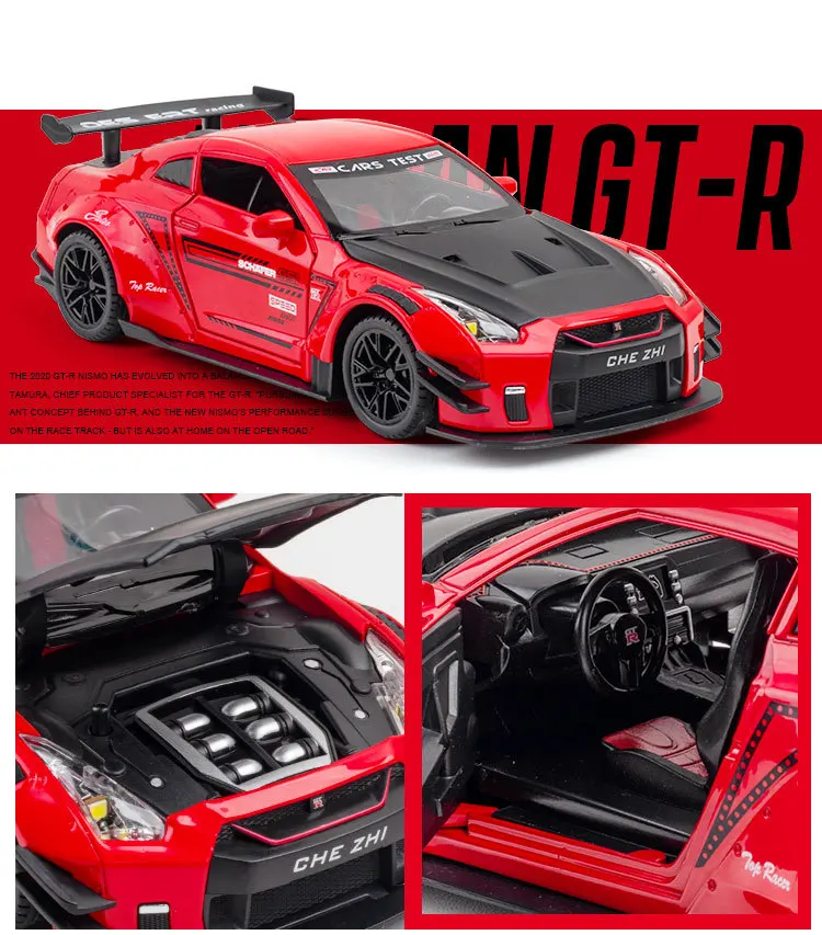 1:24 Nissan GTR R35 Druckguss & Spielzeugfahrzeuge Metallspielzeugautomodell Hohe Simulation Zurückziehen Sammlung Kinderspielzeug Geschenk