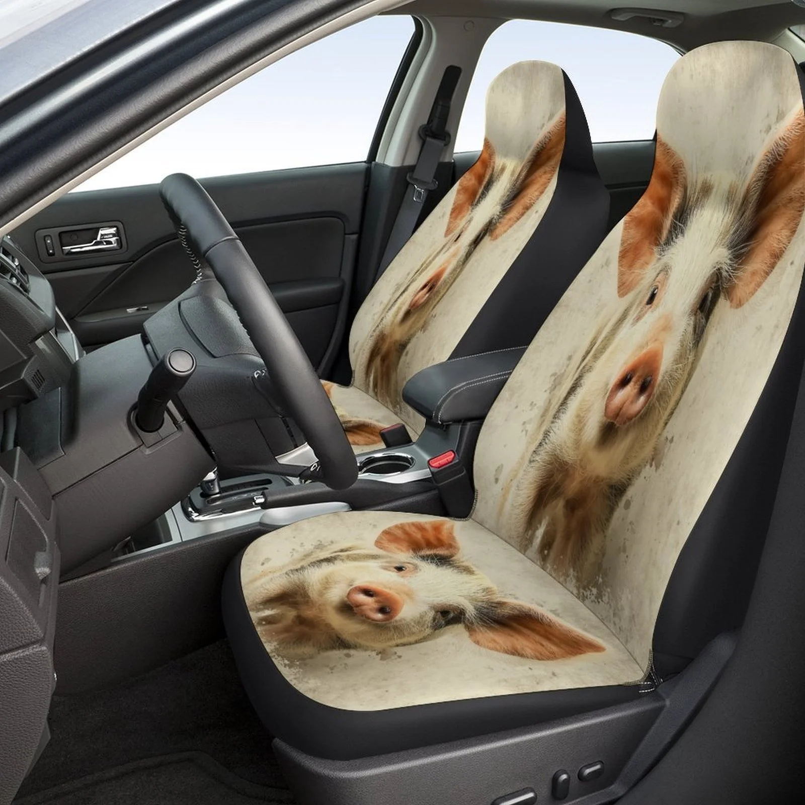 Pig Portrait Themed Car Seat Cover Set For Most Cars, Decorative Trendy High-quality Car Seat Protector Covers Full Set, Car Se