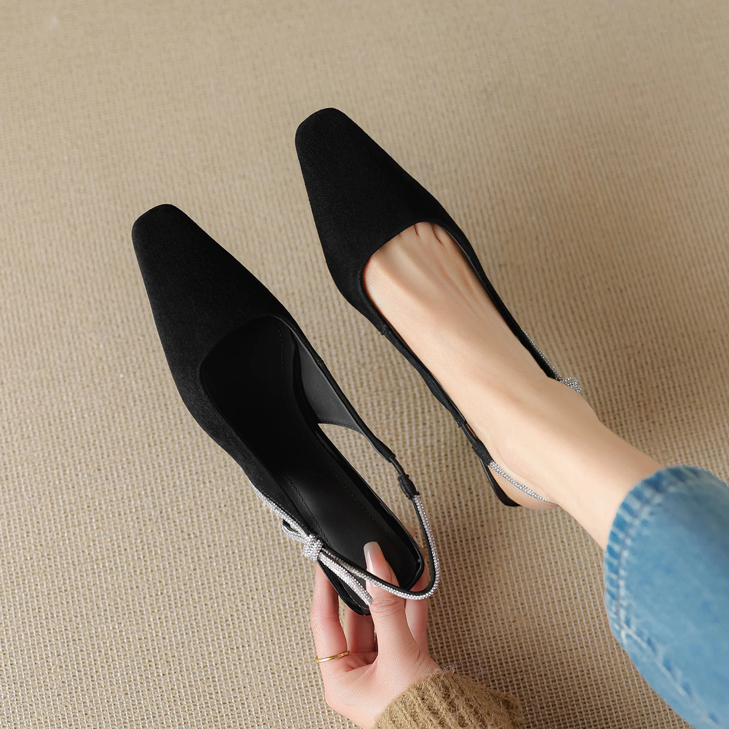 2026 new summer women sandals natural leather 22-25cm kid suede+sheepskin square toe back-strap high heel women shoes fashion - view 2