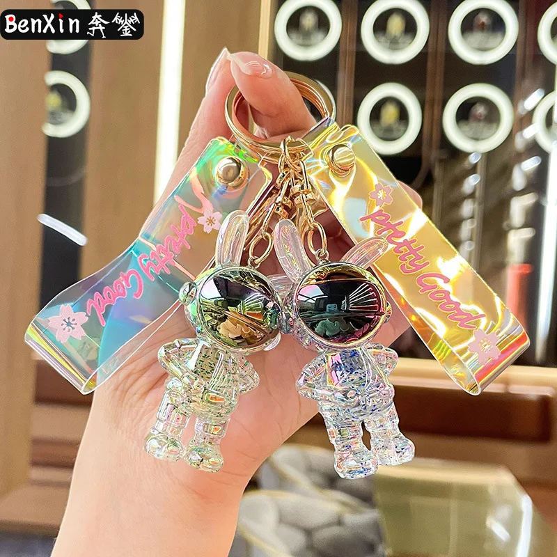 

Minso acrylic crystal rabbit keychain pendant, astronaut cartoon car key chain, women's pendant, exquisite small gift