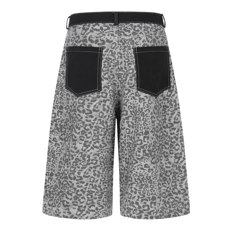 Lepoard Printed Hip Hop Jeans Shorts Sreetwear Vintgae Loose Denim Shorts For Male LMulti Pockets view 2