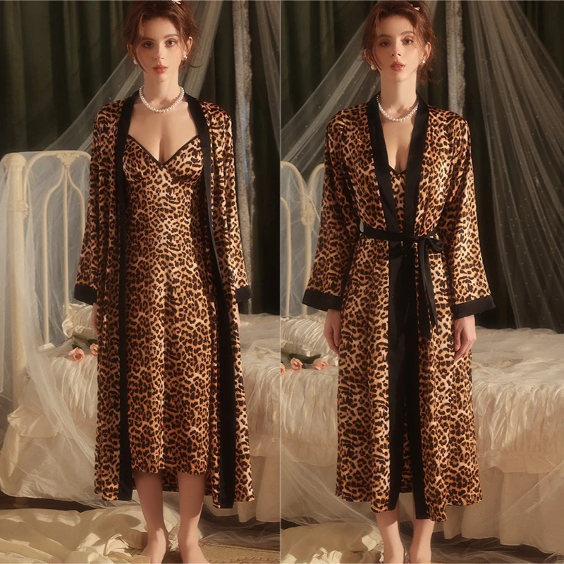 

Women 2PCS Robe Gown Set Spring Summer Lingerie Satin Kimono Bathrobe Suit Nightgown Sleepwear Home Dress Loungewear