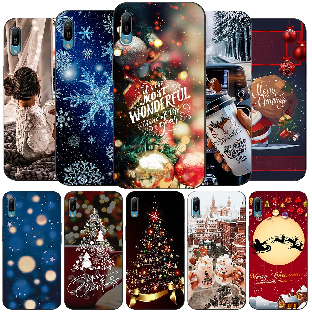 For Huawei y6 2019 Case Cover On Huawei Y 6 pro Prime 2019 MRD-LX1 MRD-LX1F Y6pro Y6Prime black tpu case Christmas winter snow