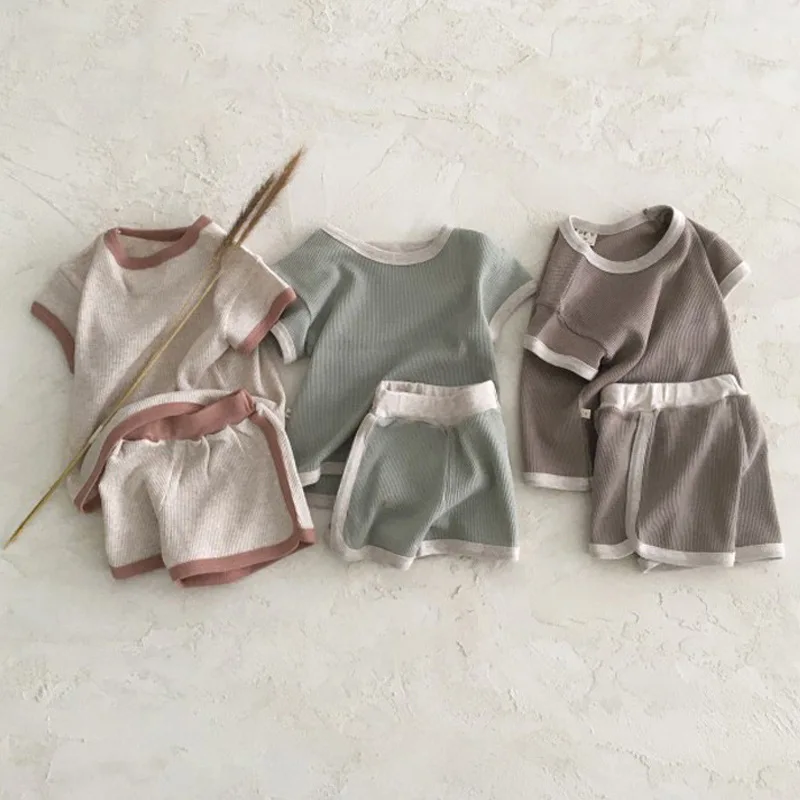

2026 Summer New Children Short Sleeve Clothes Set Boys Girls Solid T Shirts + Shorts 2pcs Suit Simple Casual Toddler Outfits