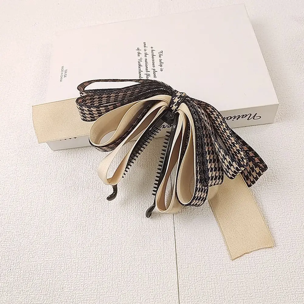 Headdress Cloth Temperament Party Houndstooth Vertical Clip Women Hair Accessories Bow Banana Clip Korean Style Hair Wear