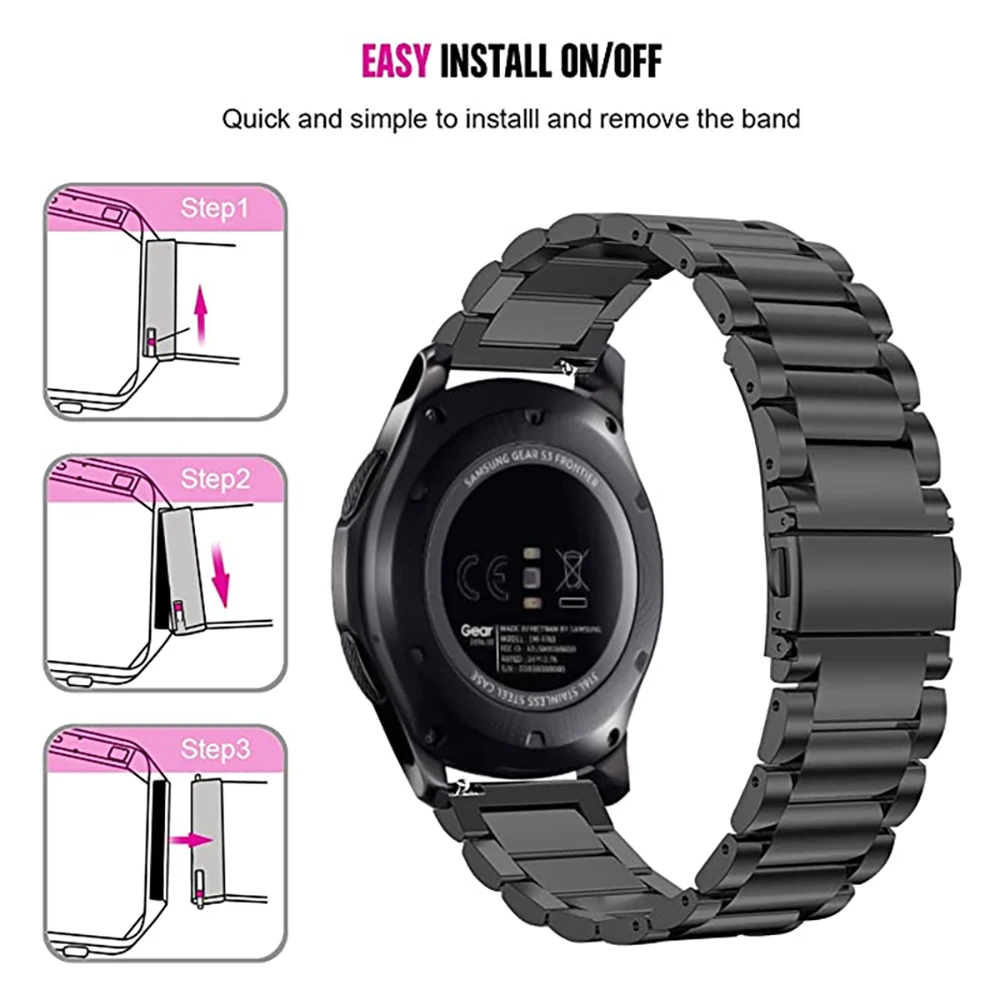 Pulseira de metal para Samsung Watch, 22mm, 20mm, 3, 4, 5, Gear, S3 Classic, Pulseira Frontier para Huawei Watch GT, 2, 3, Pro, Amazfit GTR, Stratos