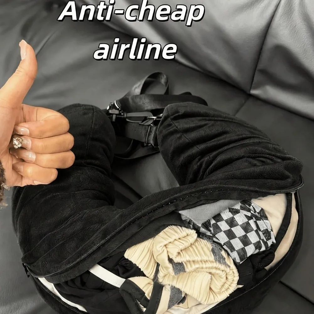 Fillable Design Travel U-Shaped Pillow Foldable Space-Saving Travel Neck Pillow Multi-functional Aircraft Pillow