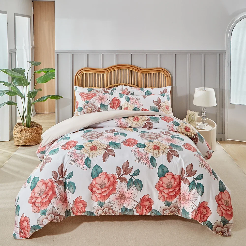 New Florals Pastoral Style Single Double Duvet Cover Set Soft Skin-friendly Queen Bedding Set 220*240 Comfortable Blanket Cover