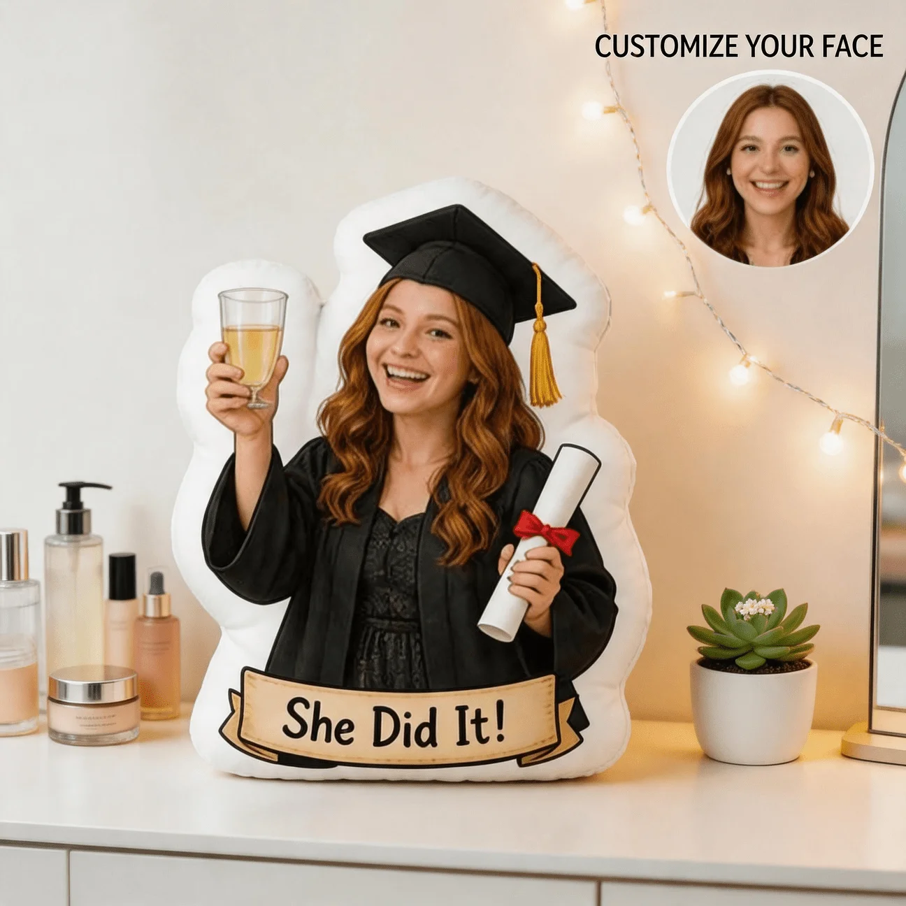 Custom Graduation Photo Shaped Pillow, Personalized Face Customization Decorative Cushion, 60CM Large Size Accent Pillow for Sof