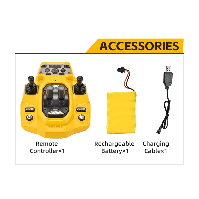 Escavadeira de liga de controle remoto 15CH 2.4G com bateria de 6V e cabo de carregamento USB - Brinquedo de construção final para crianças