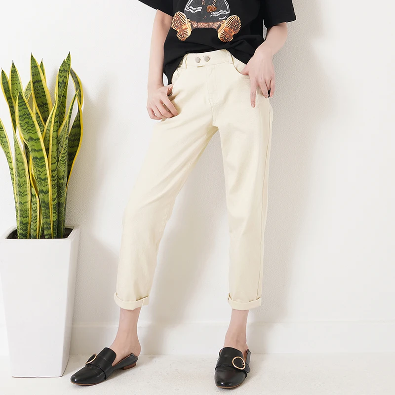 

Slimming Effect White Elastic Denim Cone Pants Versatile Spring Summer New Style DaZhiJia Ladies Fashion Breathable Cotton Jeans