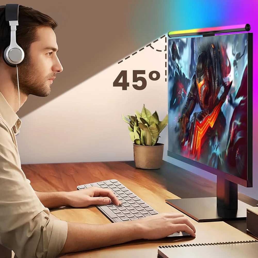 Wiscolor TUYA Smart Monitor Light Bar с бесступенчатым затемнением, совместимая с Alexa Google Home для работы, игр, USB 5 В, RGBIC, музыка
