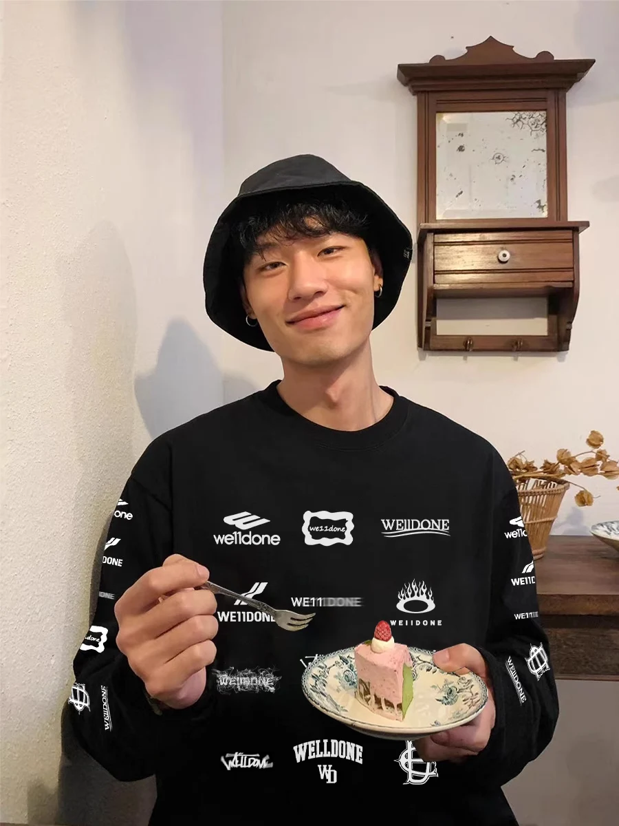 

American Sle Men's Long Sve Cotton T-irt Couple's Inner Wear Base irt Youth Trend Loose Fit Printed aphic Tee