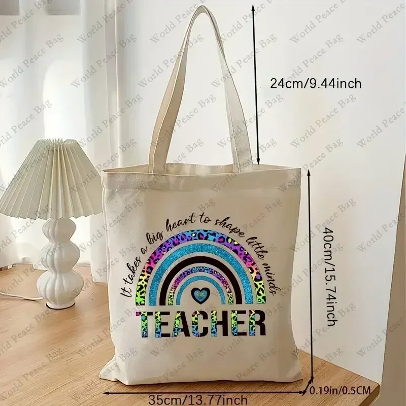 TOUB022 bolso de compras con patrón para profesores, bolso de hombro portátil de lona informal, 1 unidad