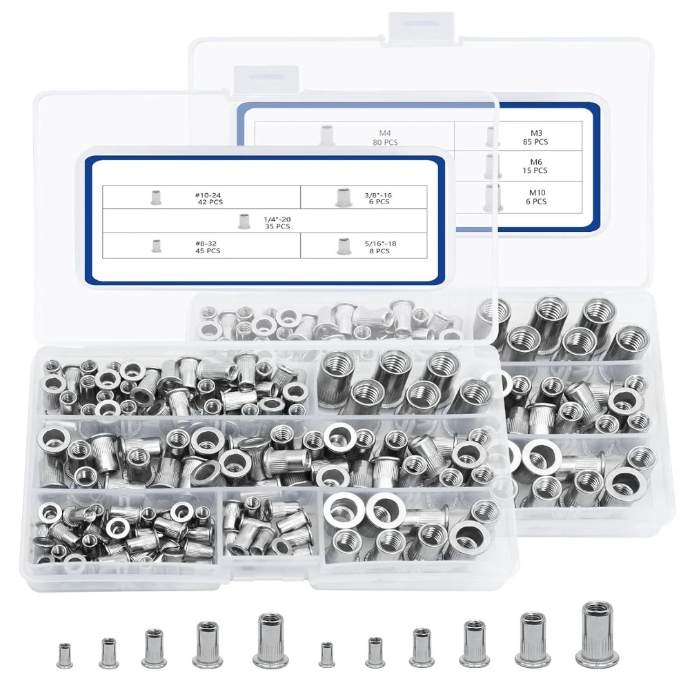 

304 Stainless Steel Vertical Rivet Nut Set 150pcs 165pcs 300pcs 368pcs Color Zinc Rivet Nuts Hardware Fasteners