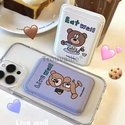 Trouvaille for Magsafe Card Holder Magnetic Phone Case Cute Korea Bear Macsafe Pink Girl for iPhone 15 14 13 12 11 Magnet Case